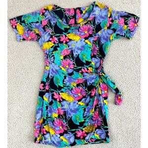 Vintage 90s Dress 90s Short Sleeve Floral Tie Mini Dopamine Dressing